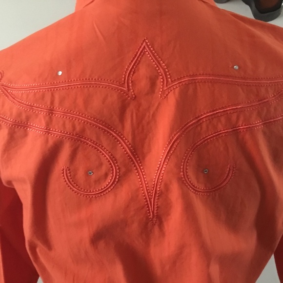 ROCKIES ORANGE WESTERN EMBROIDERED & BLING ORANGE SNAP BUTTON DOWN SHIRT/ SZ S - Picture 5 of 12